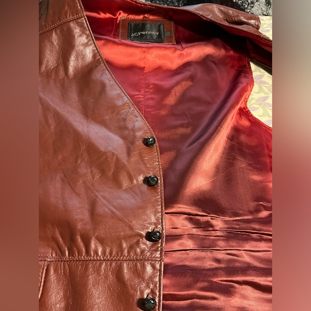 Vintage Men's Leather Vest (Wine) JcPenney 46 TALL - Picture 10 of 15